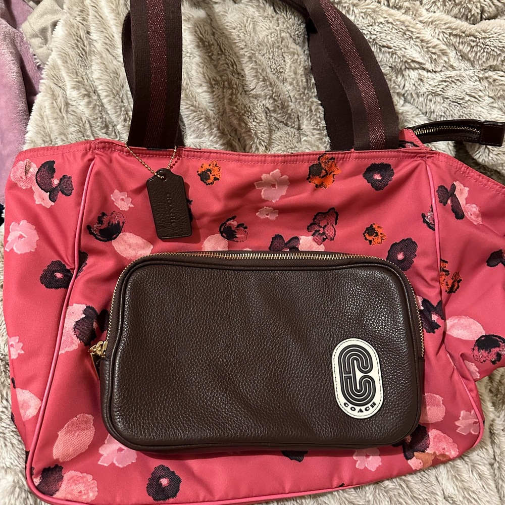 Coach Pink and Brown Floral Tote